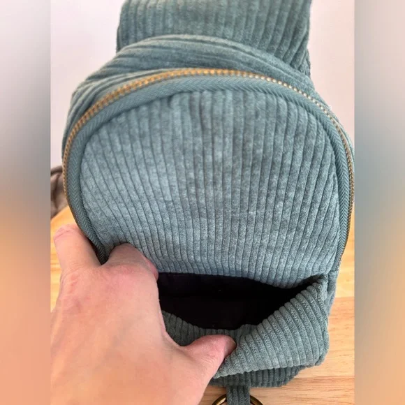 No Boundaries Teal Green Corduroy Sling Back Bag, NWT - Picture 5 of 8